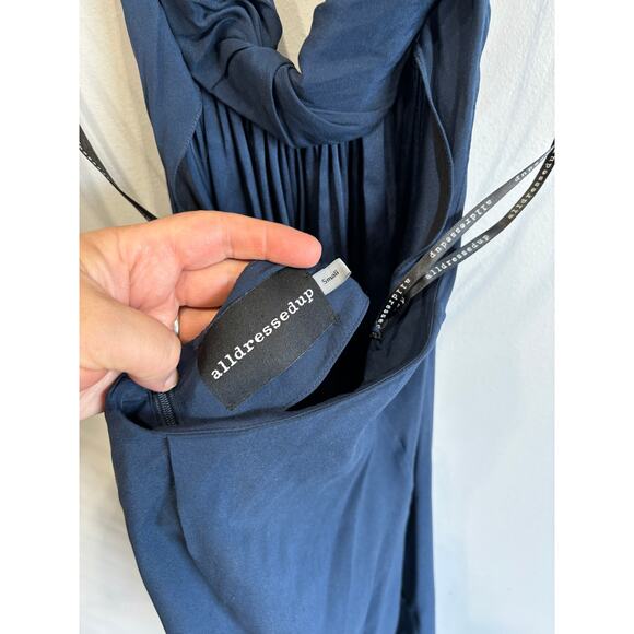 All Dressed Up Brand Silk Halter Dress Womens Size Small Blue Flowy Coastal Boho - Picture 4 of 6